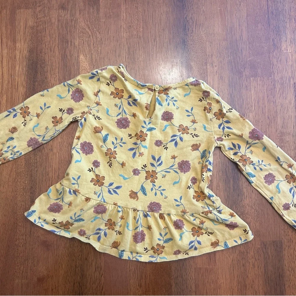 Carter’s Mustard Yellow Floral Peplum Top Long Sleeve Shirt | Girls Size 5T